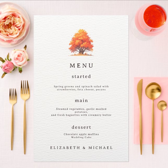 Fall Wedding Tree Rustic Autumn Wedding Minimalist Menu (Insitu(Wedding))