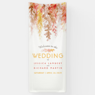 Fall wedding vine art orange brown welcome banner