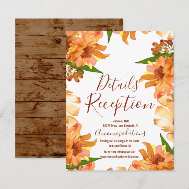Fall Wedding Watercolor Botanical Details Card (Front/Back)