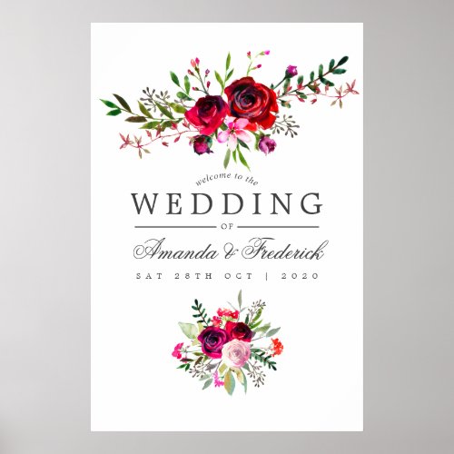 Fall Wedding Watercolor Floral Welcome Poster