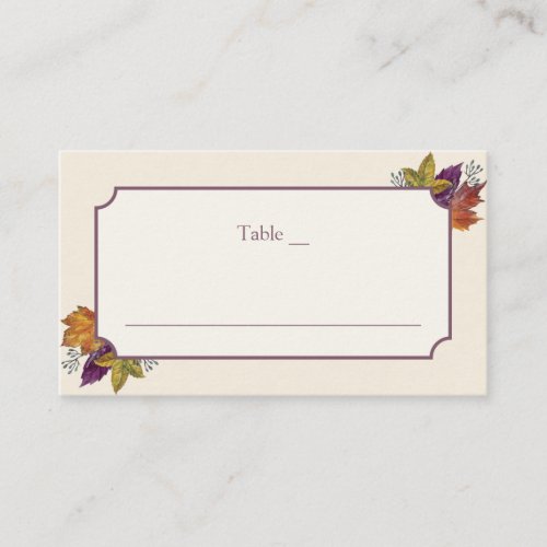 Fall Wedding Watercolor Foliage Leaves Place Card