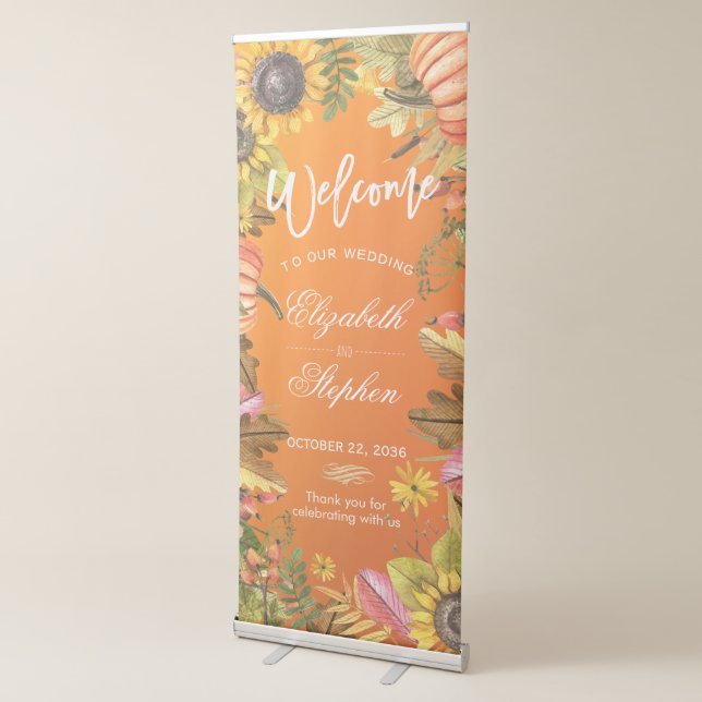 Fall Wedding Welcome Autumn Maple Leaves Pumpkins Retractable Banner (3/4)