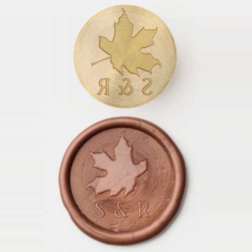 Fall Wedding with Initials Monogram Autumn Leaf Wax Seal Stamp