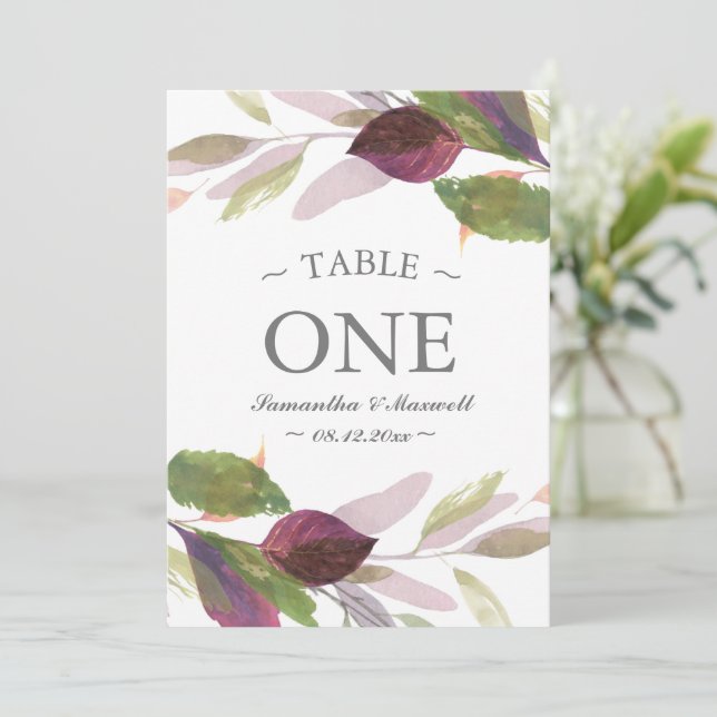 Fall Wedding With Purple Foliage Table Number (Standing Front)