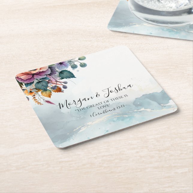 Fall Weddings Square Paper Coaster (Angled)