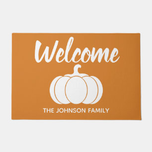 Fall Welcome Autumn White Pumpkin   Personalized Doormat