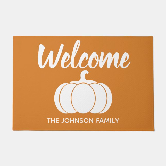 Fall Welcome Autumn White Pumpkin | Personalized Doormat (Front)