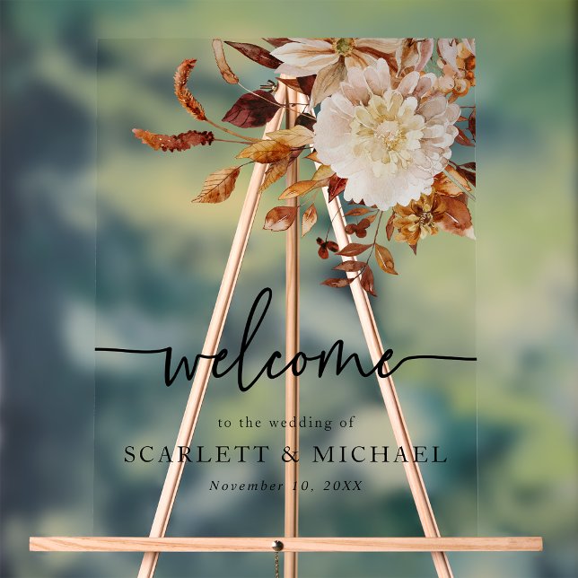 Fall Welcome Wedding Acrylic Sign (Fall Floral Welcome Wedding Acrylic Sign by Painted Paperie
)