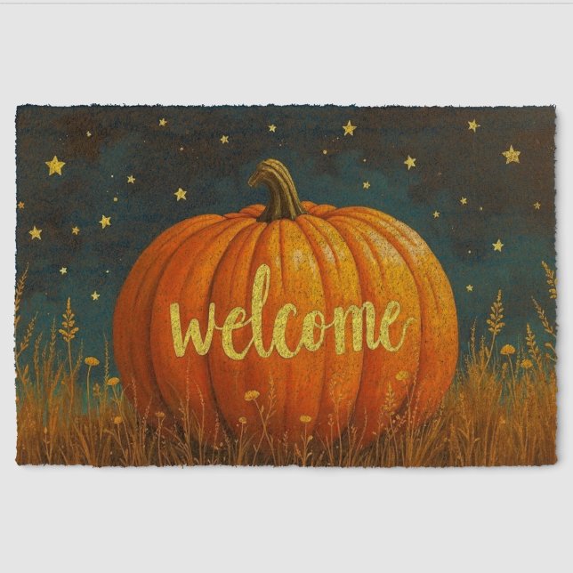 Fall Welcome with Pumpkin Fiber Doormat (Front)