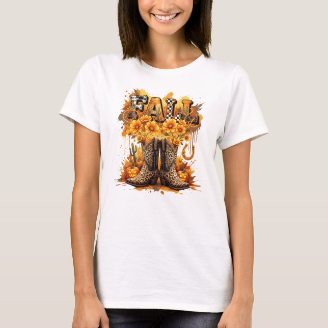 Fall Western Boots Autumn T-Shirt (Front)