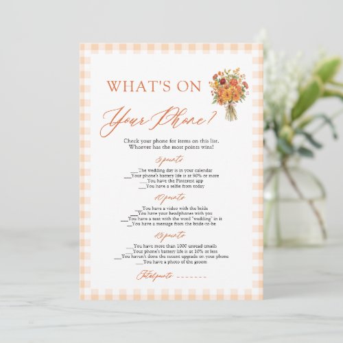 Fall What's on Your Phone Bridal Shower Game Invitation