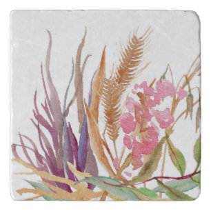 Fall Wheat and Rustic Floral Marble Stone Trivet