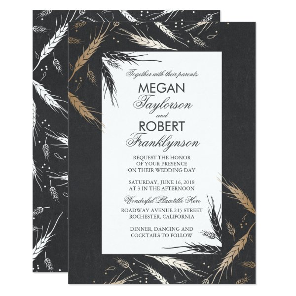 256454990649858014 Fall Wheat Gold Foil Effect Chalkboard Wedding Invitation