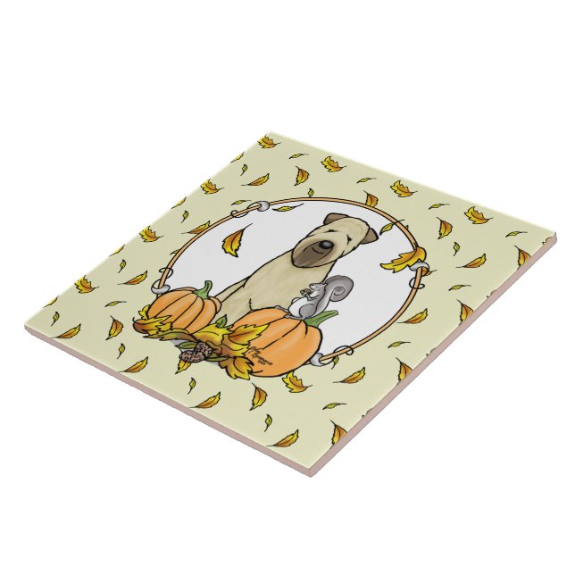 Fall Wheaten Terrier (wheaten 1b2) Pumpkins Cute Ceramic Tile (Side)