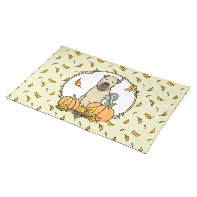 Fall Wheaten Terrier (wheaten 1b2) Pumpkins Cute Cloth Placemat (On Table)