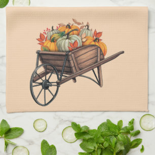 Fall Wheelbarrow with Pumpkins  Kitchen Towel