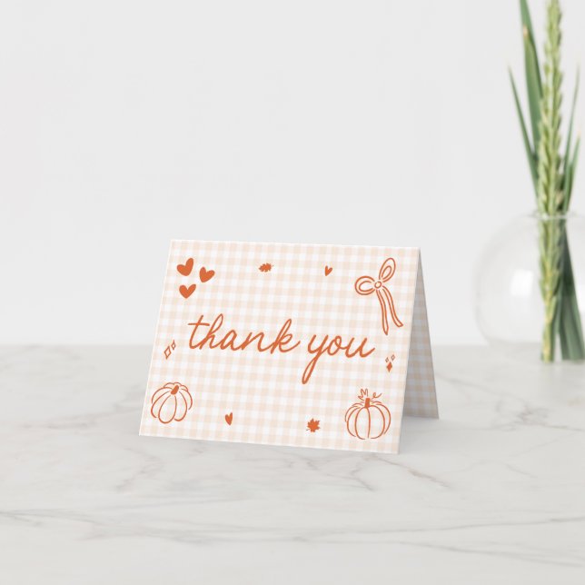 Fall Whimsical A Little Pumpkin Baby Shower Thank You Card (Front)