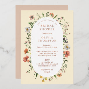 Fall Whimsical Wildflower Arch Bridal Shower Foil Invitation