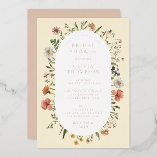 Fall Whimsical Wildflower Arch Bridal Shower Foil Invitation