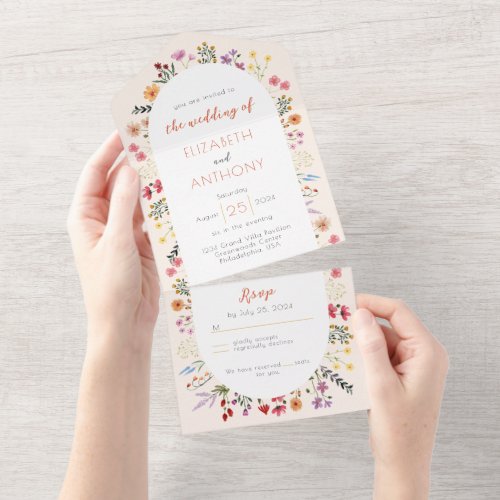 Fall Whimsical Wildflower Calligraphy Oval Wedding All In One Invitation