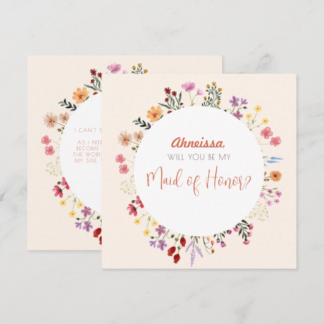 Fall Whimsical Wildflower Floral Maid of Honor Invitation (Front/Back)