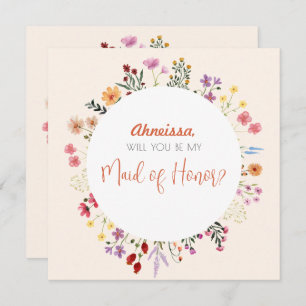 Fall Whimsical Wildflower Floral Maid of Honor Invitation
