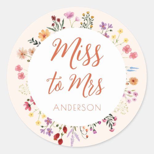 Fall whimsical Wildflower Ms to Mrs Bridal Shower Classic Round Sticker