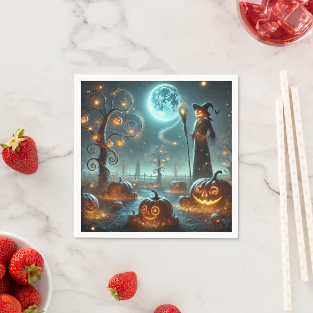 Fall Whimsigoth Moonlight Pumpkin Patch Découpage Napkins (Insitu)