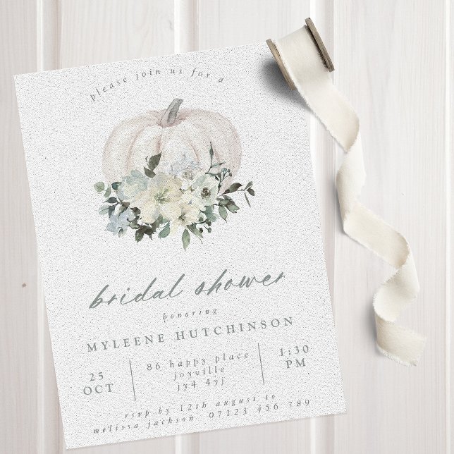 Fall White Floral Pumpkin & Sage Bridal Shower Invitation (Creator Uploaded)