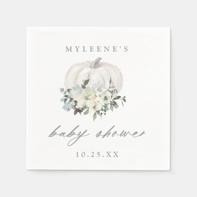 Fall White & Grey Pumpkin Baby Shower Napkins (Front)