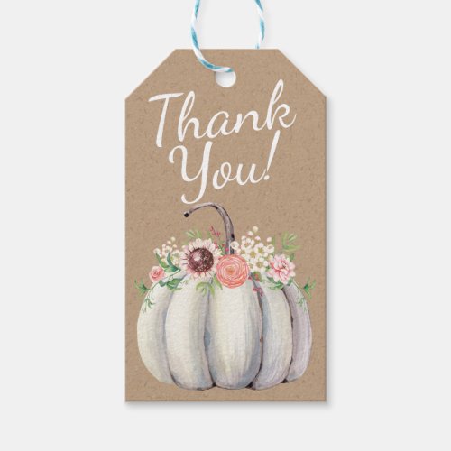 Fall White Pumpkin Baby Shower Gift Tags