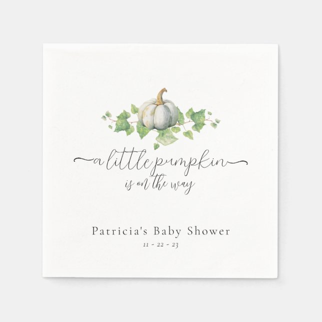 Fall White Pumpkin Baby Shower Napkins (Front)