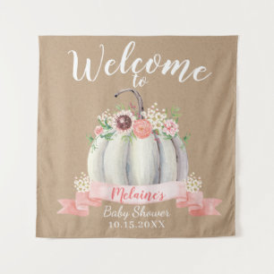 Fall White Pumpkin Baby Shower Welcome Tapestry
