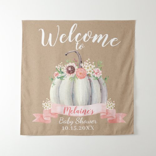 Fall White Pumpkin Baby Shower Welcome  Tapestry