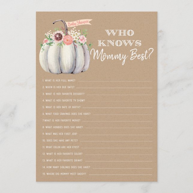 Fall White Pumpkin Baby Who Knows Mommy Best Game Menu (Front)