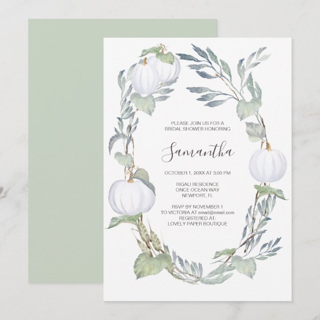 Fall White Pumpkin Bridal Shower Invitation (Front/Back)