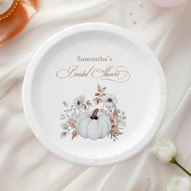 Fall White Pumpkin Bridal Shower Paper Plates (Creator Uploaded)