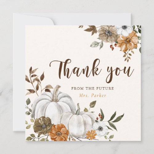 Fall White Pumpkin Bridal Shower Thank You Card