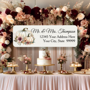 Fall White Pumpkin Floral Burgundy Return Address Label