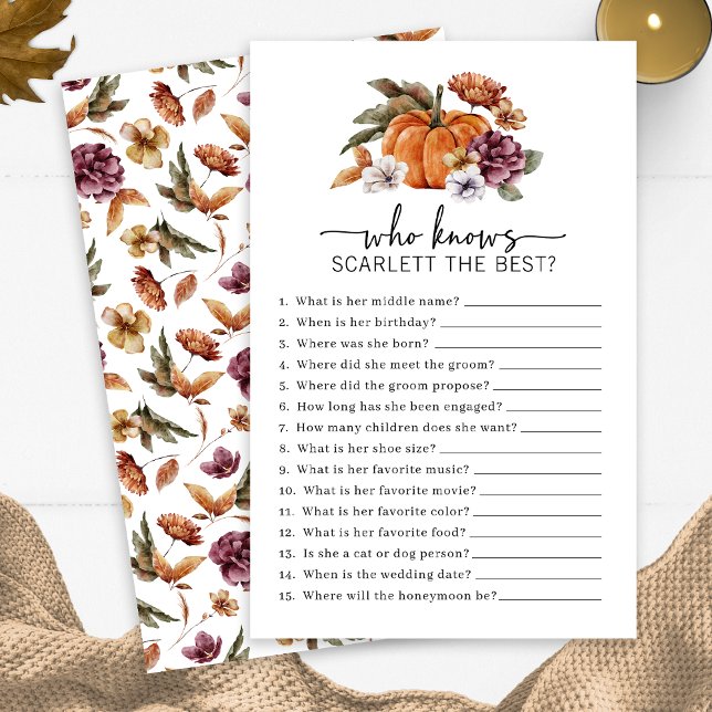 Fall Who Knows The Bridal Game (Fall Who Knows The Bride Game Fall In Love Bridal Shower Pumpkin Florals by Painted Paperie)