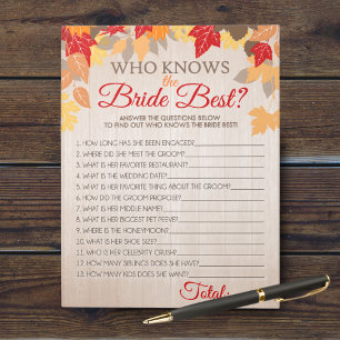 Fall Who Knows The Bride Best Party Game Pack Notepad