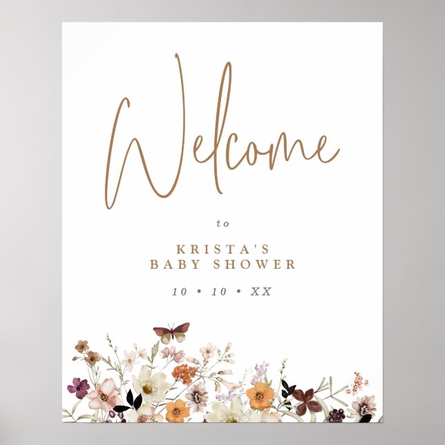 Fall Wild Flowers Baby Shower Welcome Poster (Front)