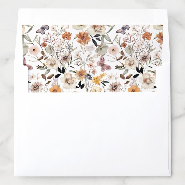 Fall Wild Flowers & Butterflies Wedding Envelope Liner (In Envelope)