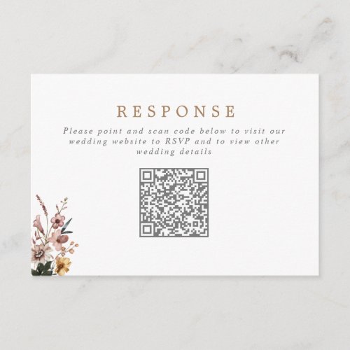Fall Wild Flowers QR Code Wedding WebsiteRSVP Enclosure Card