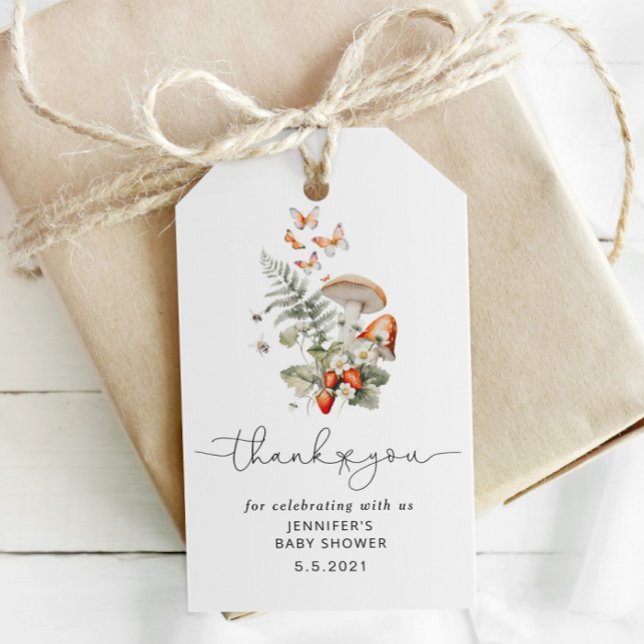 Fall wild mushroom baby shower thank you tag (Creator Uploaded)
