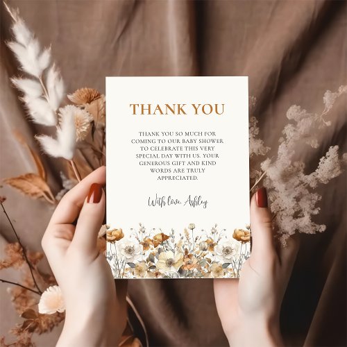 Fall Wildflower Autumn Baby Shower Thank You Card