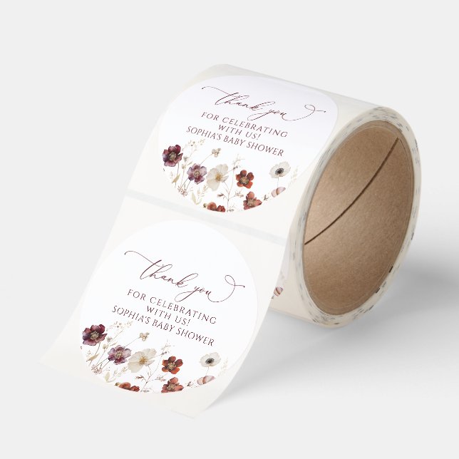 Fall Wildflower Baby Shower Thank You Stickers (Roll)