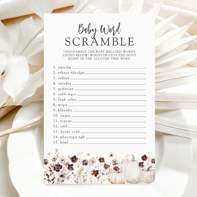 Fall Wildflower Baby Shower Word Scramble Game (Creator Uploaded)
