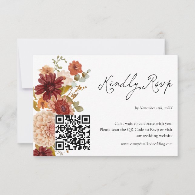 Fall Wildflower Boho QR Code Rsvp Card (Front)