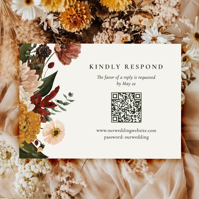 Fall Wildflower Boho QR Code Wedding  RSVP Card (Creator Uploaded)